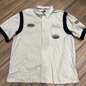 Men's Genuine Harley Davidson Shirt 2XL Khaki Short Sleeve Motorcycle Biker